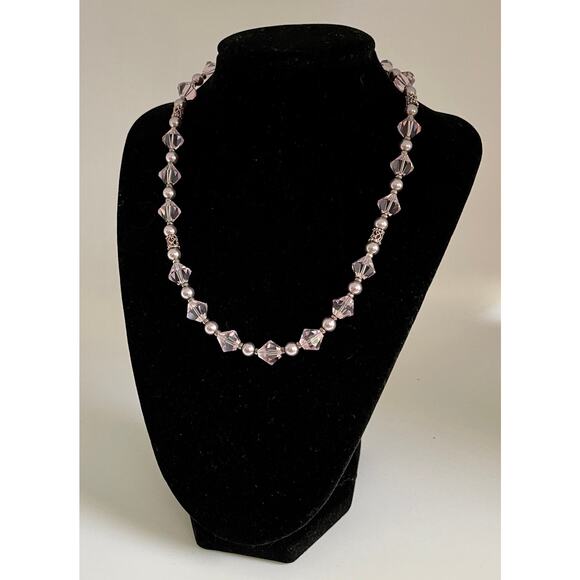 Light Amethyst Crystals & Pearls Fish-hook earrings Beaded 17.25" Necklace Set - Picture 2 of 11